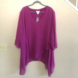 Avenue Studio Women’s Hanna Magenta V-Neckline Layered Top Plus Size 26/28